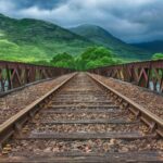 Brown train rail way